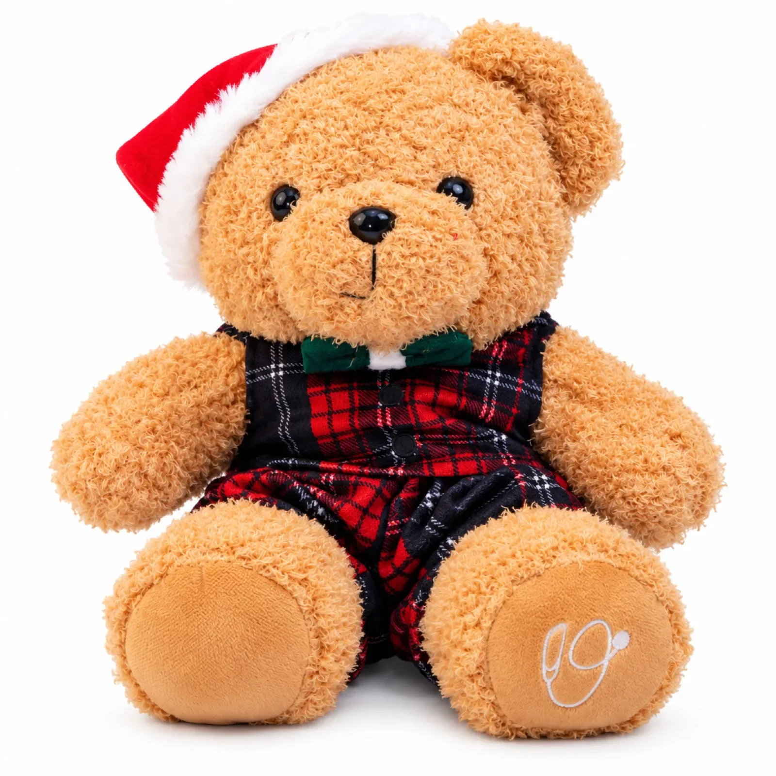 Gấu bông Giáng sinh đội mũ ông già Noel mặc áo caro