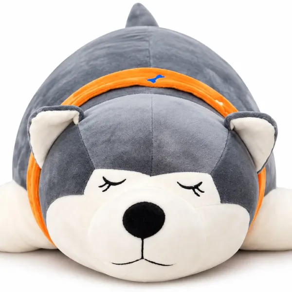 Gối ôm gấu bông hình chó husky xám