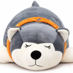Gối ôm gấu bông hình chó husky xám