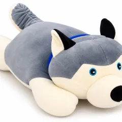 Gối ôm gấu bông hình chó husky xám